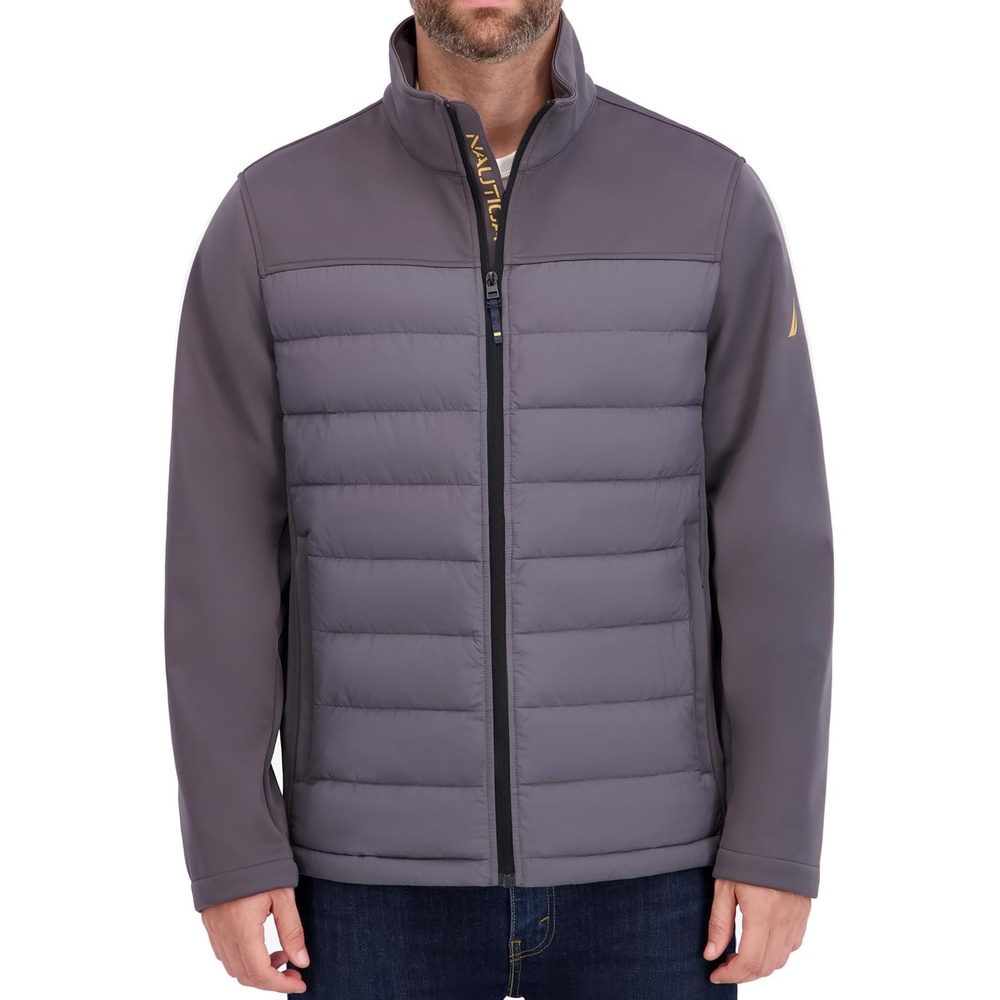 image:imageNautica Mens Lightweight Softshell Jacket  Bonded Fleece Lining Regular Big amp Tall SizesMetal Grey