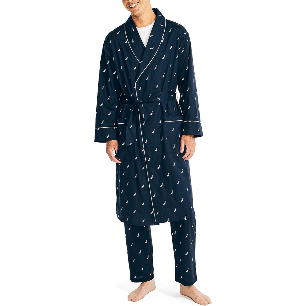 image:imageNautica Mens Long Sleeve Lightweight Cotton Woven RobePeacoat