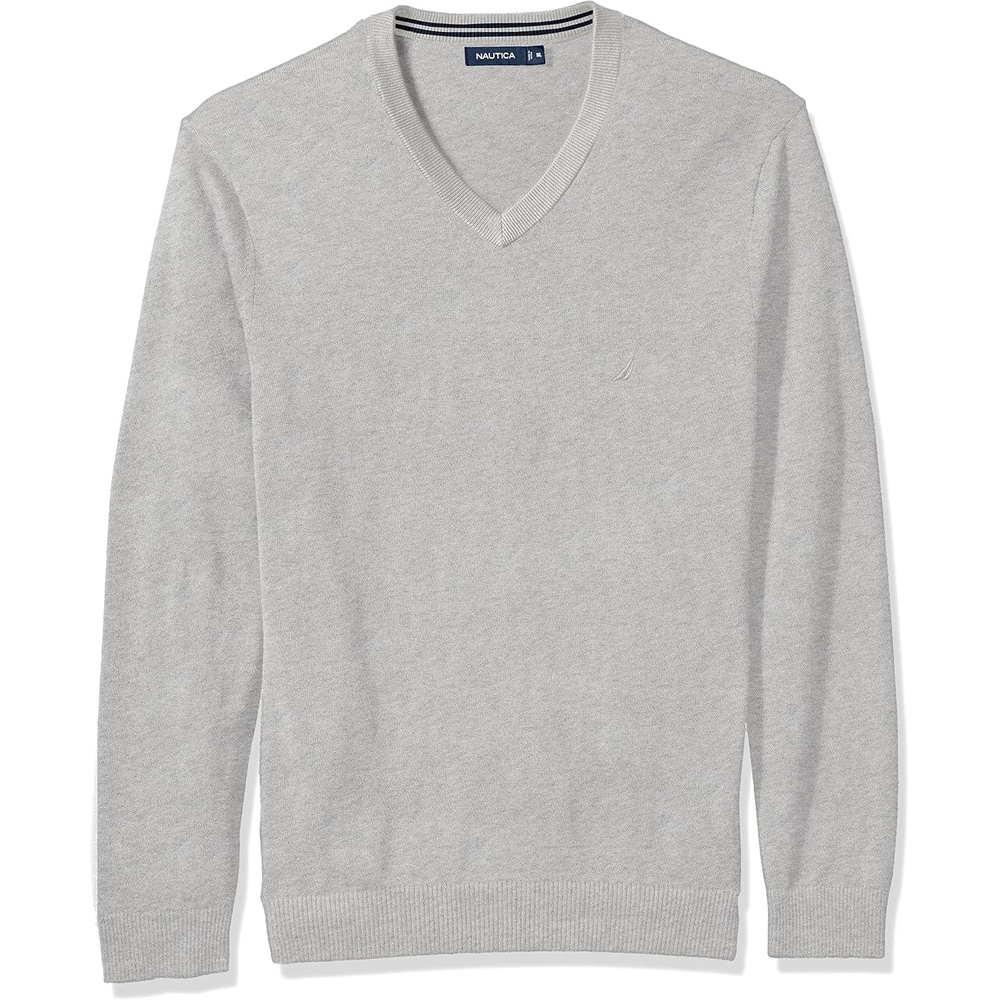 image:imageNautica Mens Long Sleeve Solid Classic VNeck SweaterGrey Heather S71051