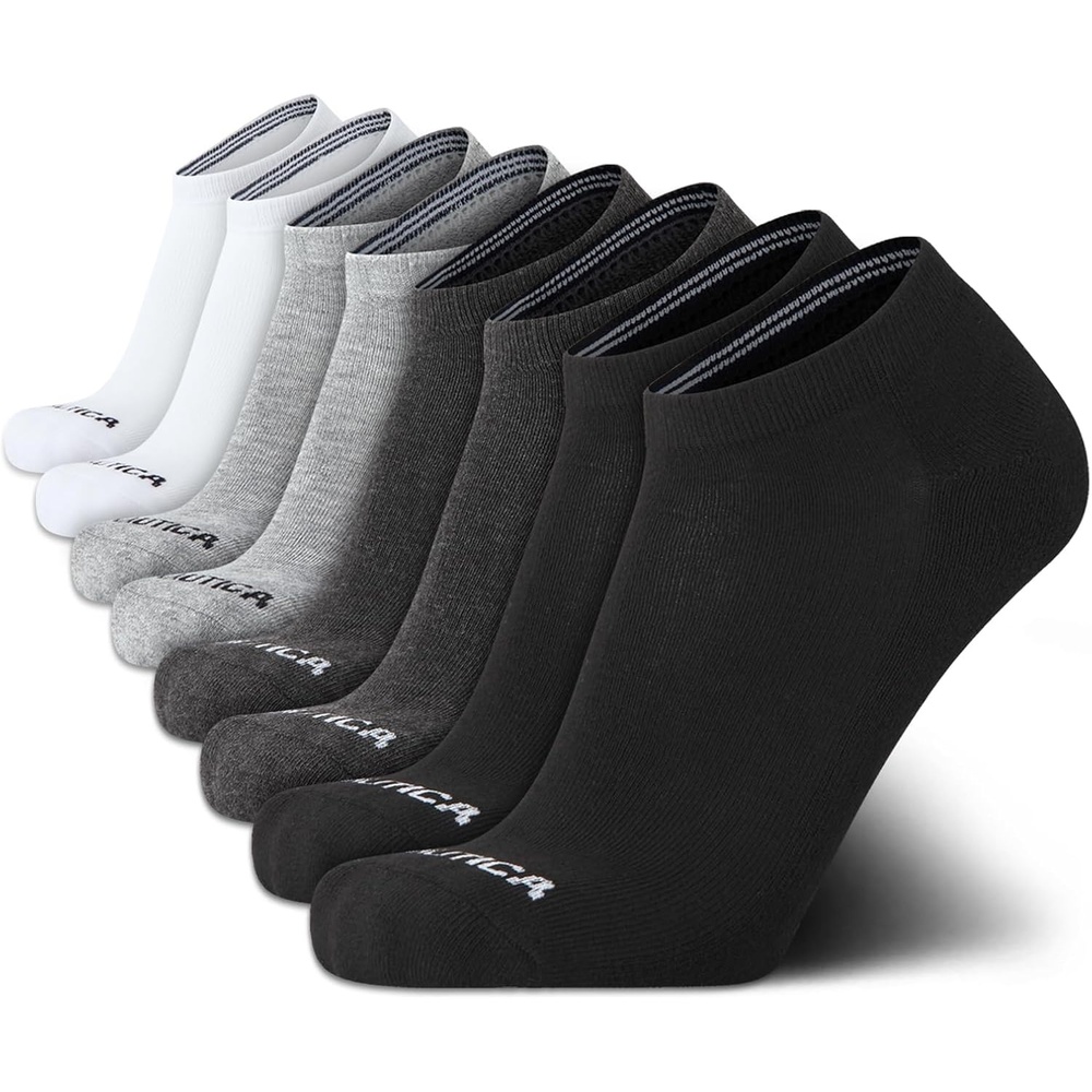 image:imageNautica Mens Low Cut Socks  8 Pack Soft Stretch Cushioned Athletic Ankle Socks for Men for Sports and Running Size 6125BlackGrayWhite