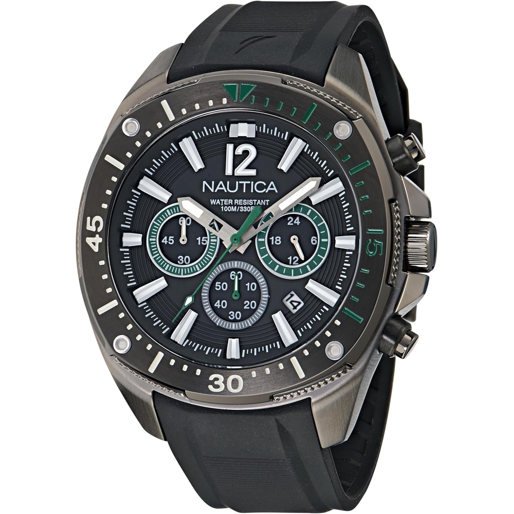 image:imageNautica Mens NCT Blue Sail Chronograph WatchBlack SiliconeBlackBlack