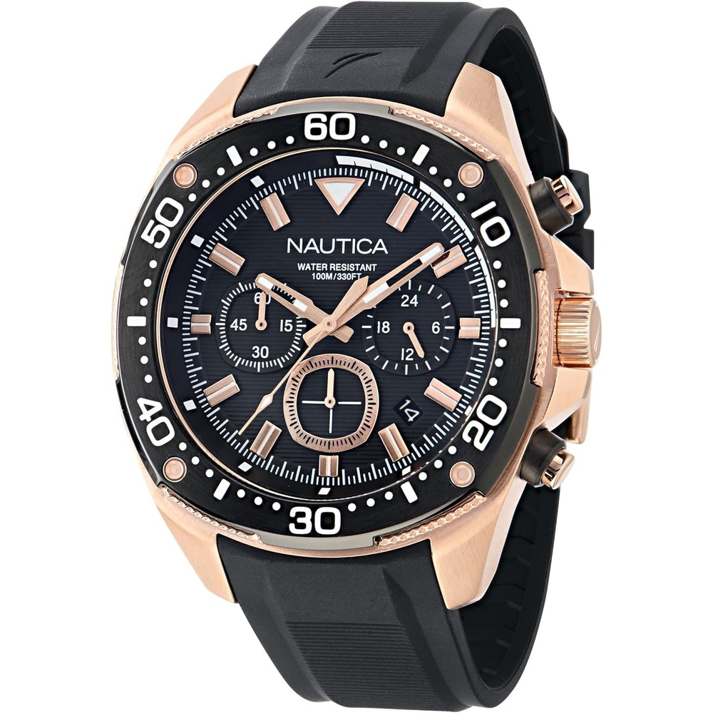 image:imageNautica Mens NCT Blue Sail Chronograph WatchBlackBlackRose Gold