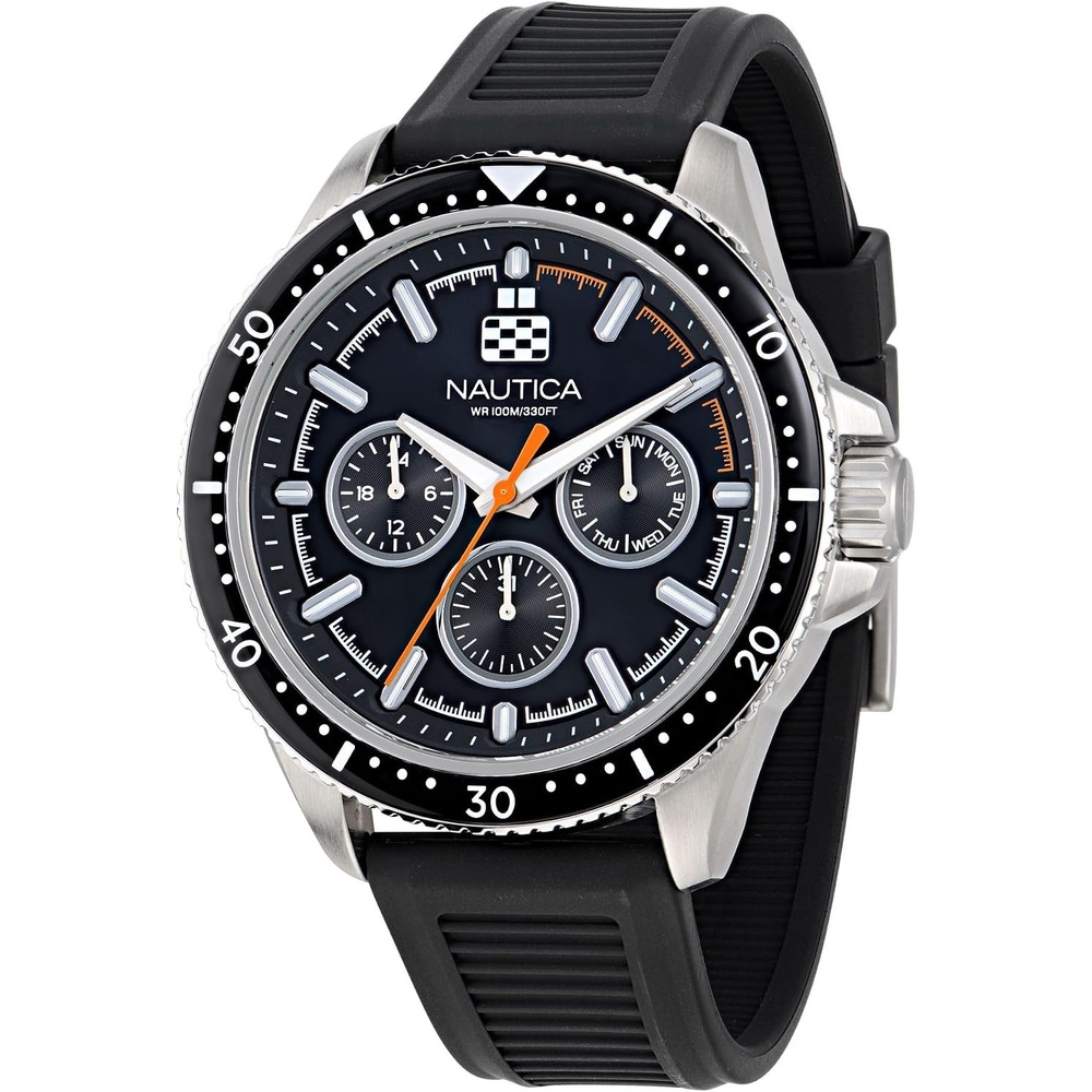 image:imageNautica Mens NCT Windrose 46mm WatchBlackBlackSilver