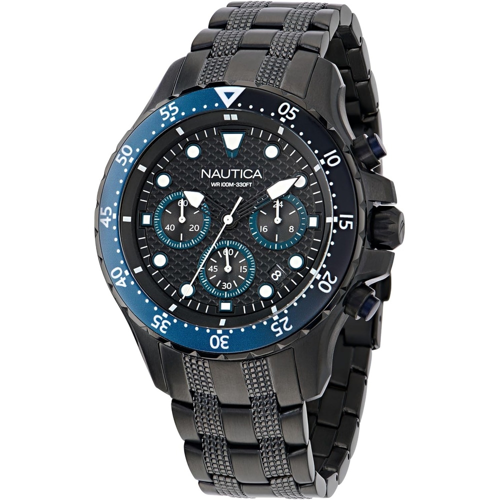 image:imageNautica Mens NST Chronograph 44mm WatchBlackBlackBlack