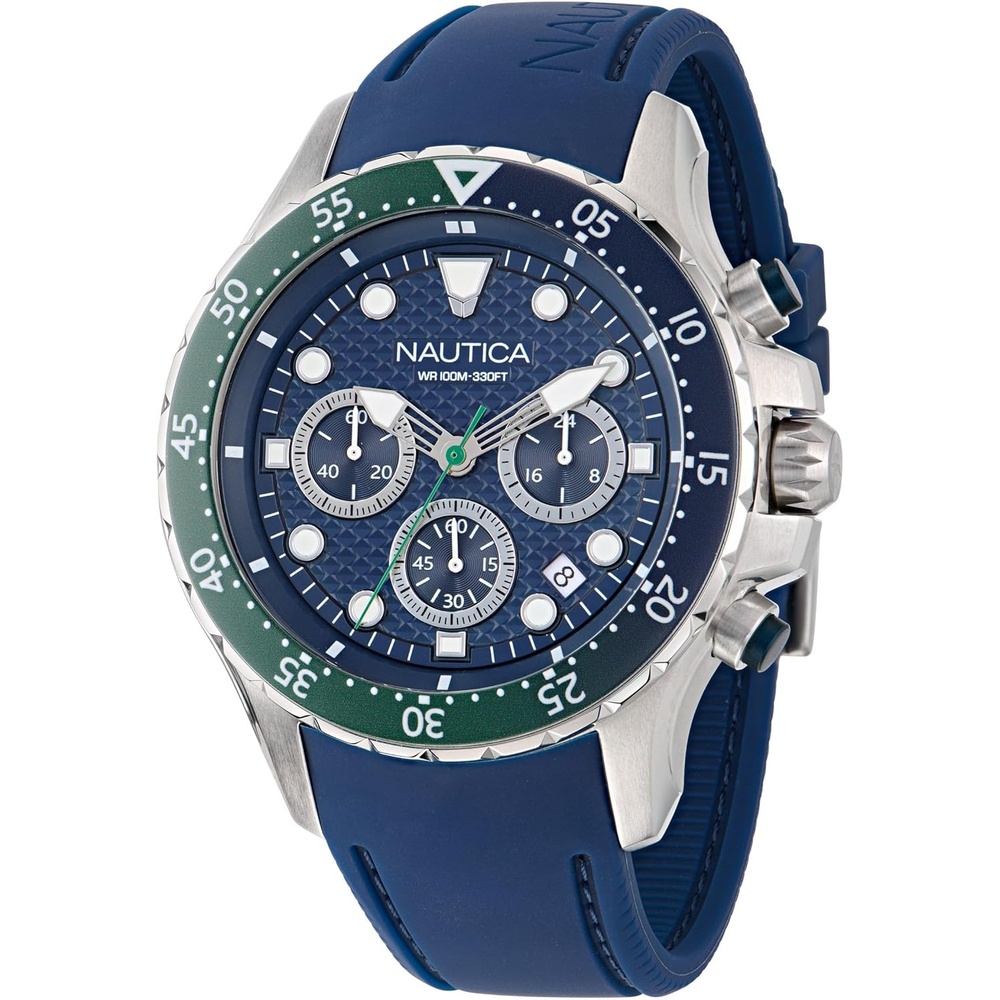 image:imageNautica Mens NST Chronograph 44mm WatchBlueBlueGreenSilver