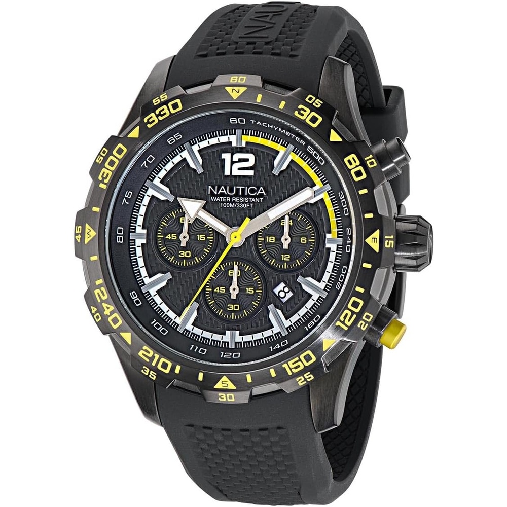 image:imageNautica Mens NST Chronograph 46mm WatchBlackBlackIP Black