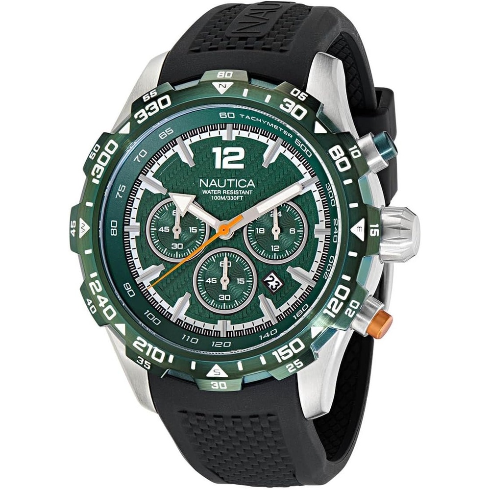 image:imageNautica Mens NST Chronograph 46mm WatchBlackGreenSilver