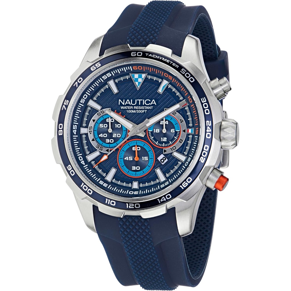 image:imageNautica Mens NST Chronograph 46mm WatchBlue SiliconeBlueSilver