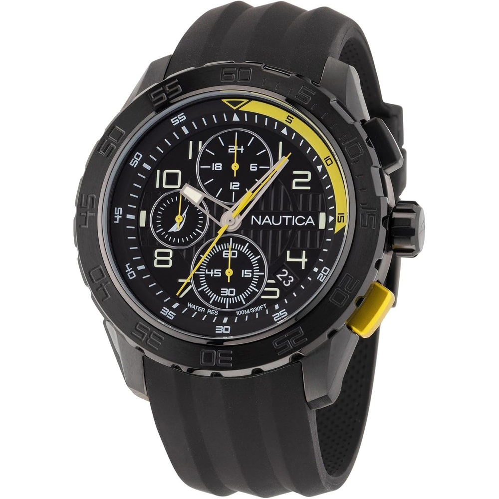 image:imageNautica Mens NST Chronograph 47mm WatchBlack SiliconeBlackIP Black