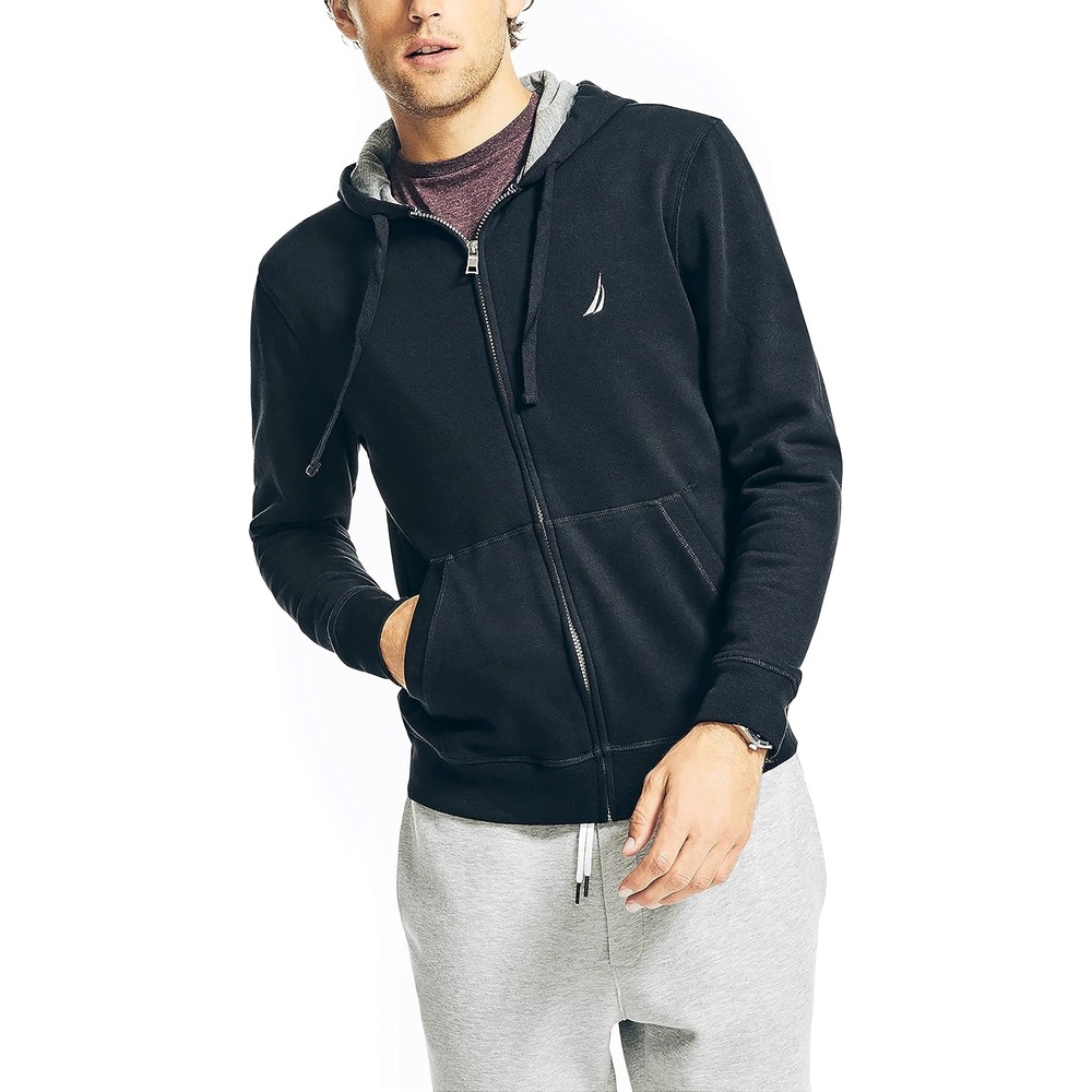 image:imageNautica Mens Nautica Mens Anchor Fleece Fullzip HoodieTrue Black