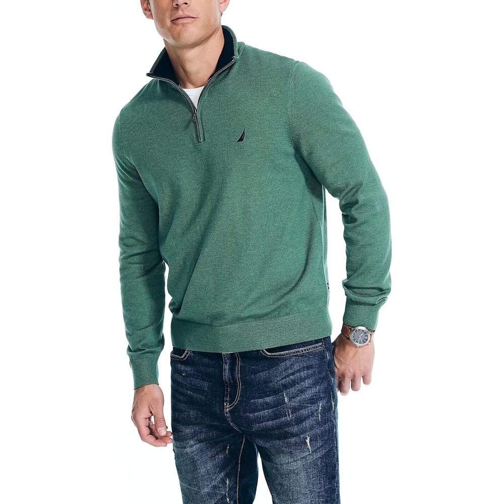 image:imageNautica Mens Nautica Mens Quarterzip SweaterArctic Fern Heather