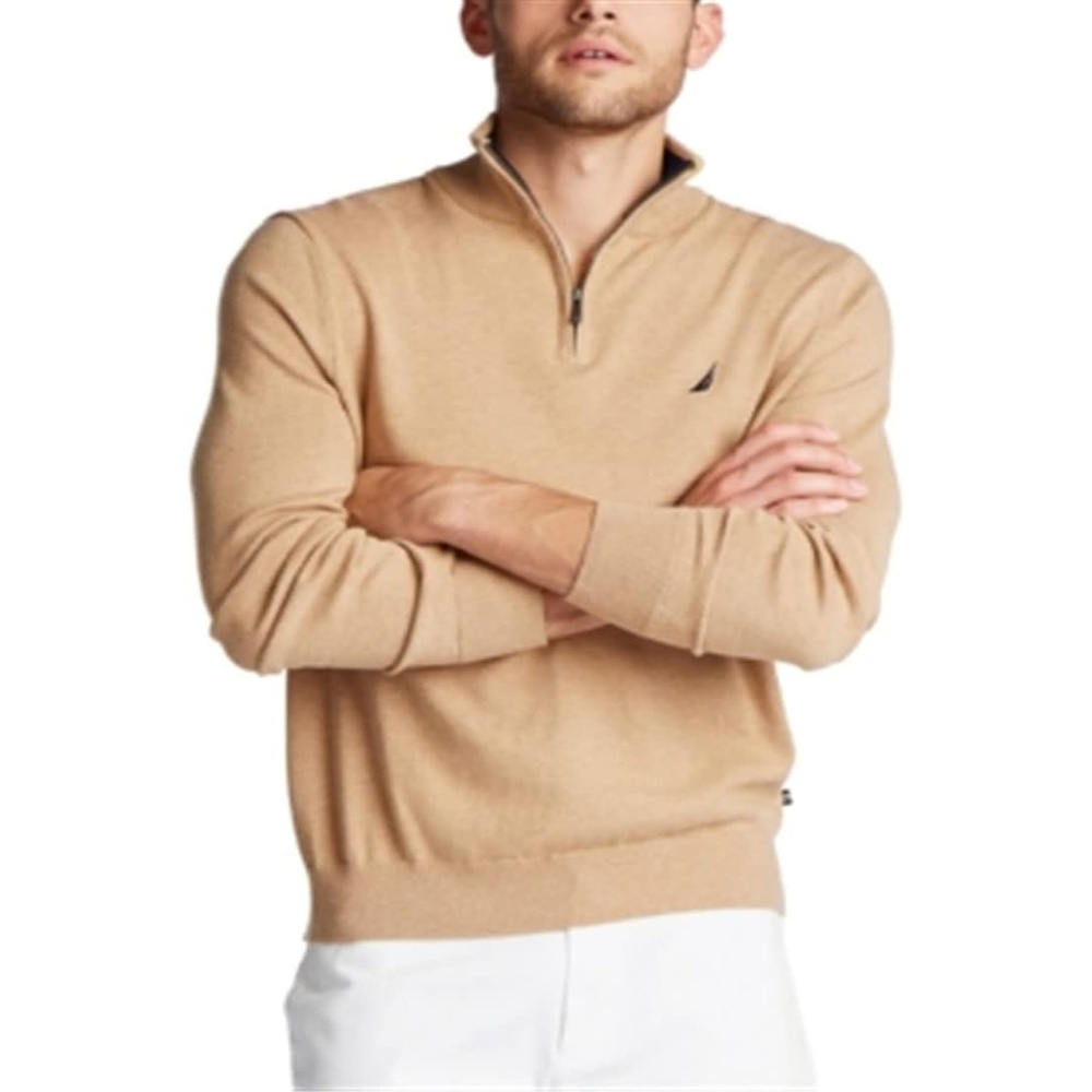 image:imageNautica Mens Nautica Mens Quarterzip SweaterCoastal Camel Heather