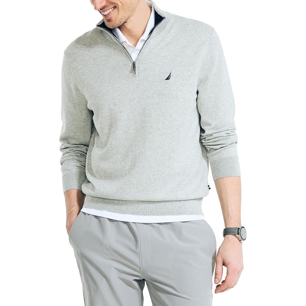 image:imageNautica Mens Nautica Mens Quarterzip SweaterGrey Heather