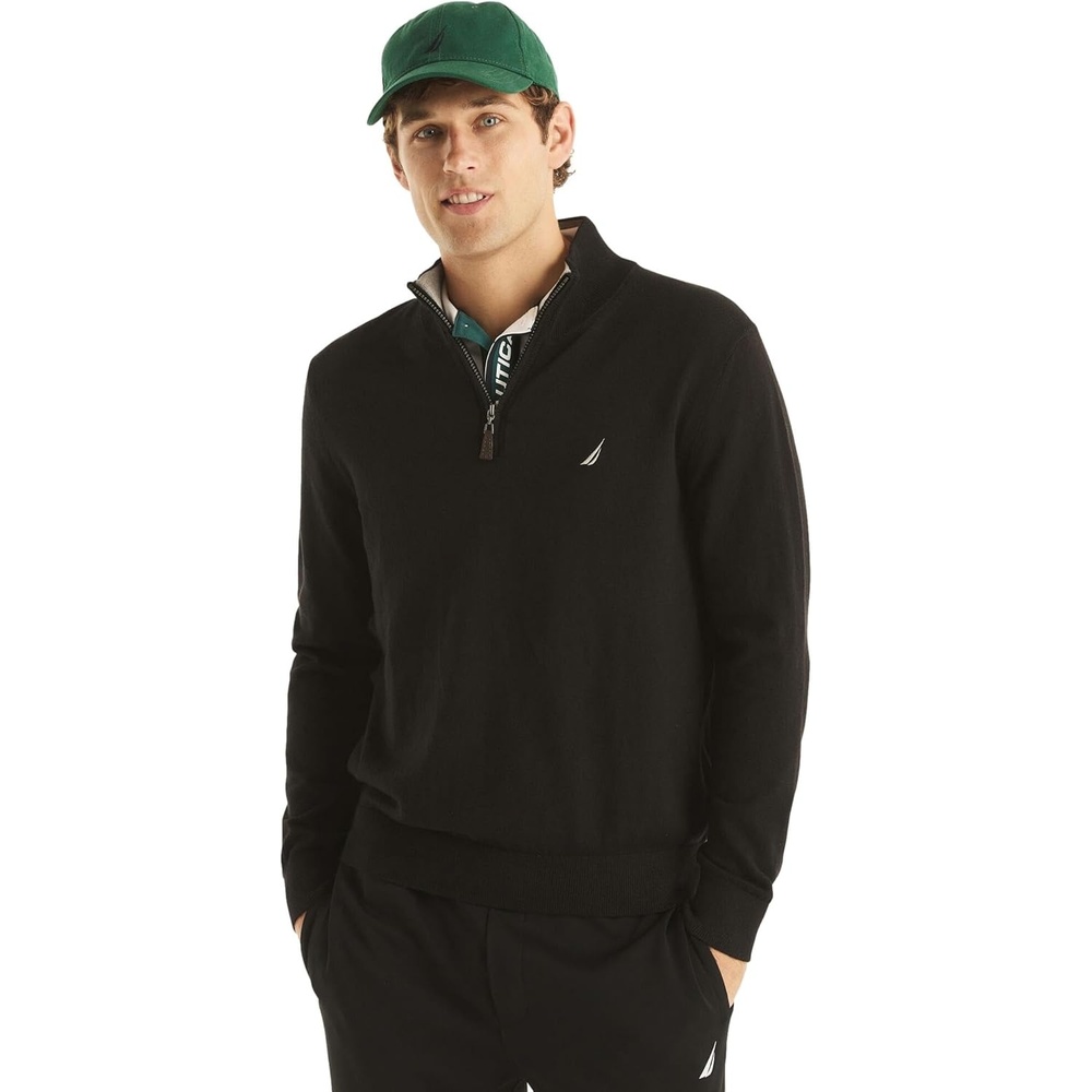 image:imageNautica Mens Nautica Mens Quarterzip SweaterLuxury Black