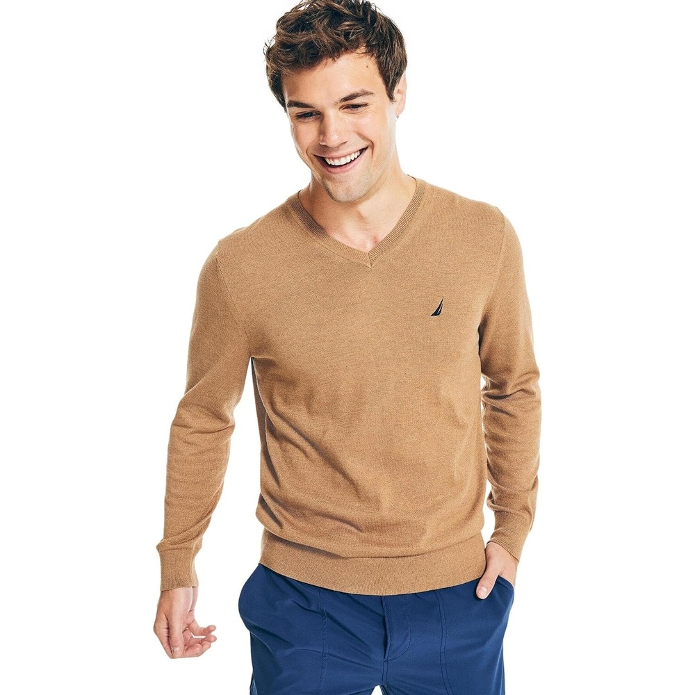 image:imageNautica Mens Nautica Navtech VNeck SweaterCamel Heather