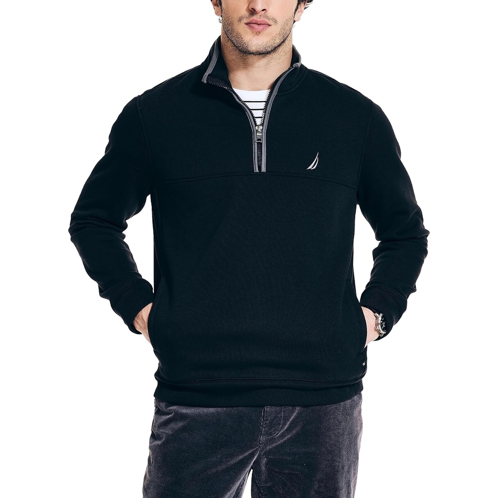 image:imageNautica Mens Nautica Quarterzip SweatshirtTrue Black