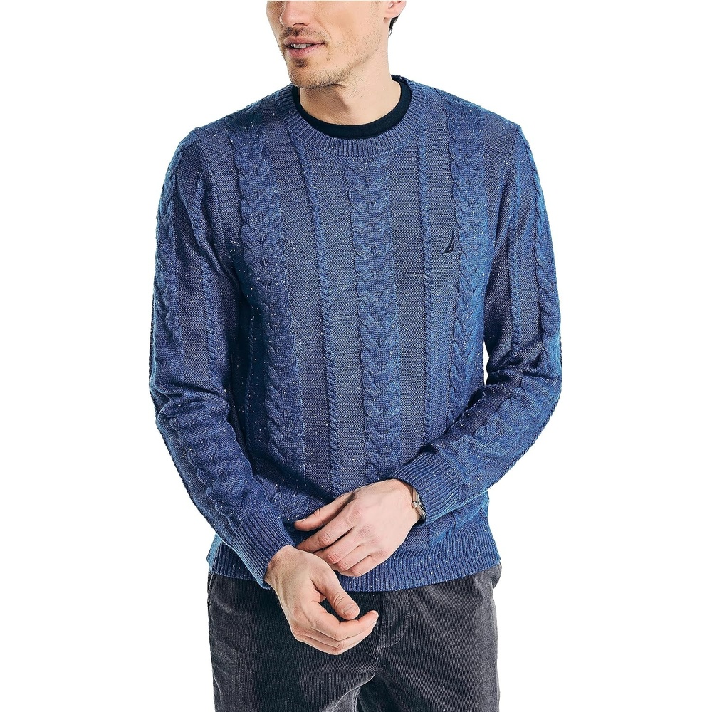 image:imageNautica Mens Nautica Sustainably Crafted CableKnit Crewneck SweaterUnion Blue