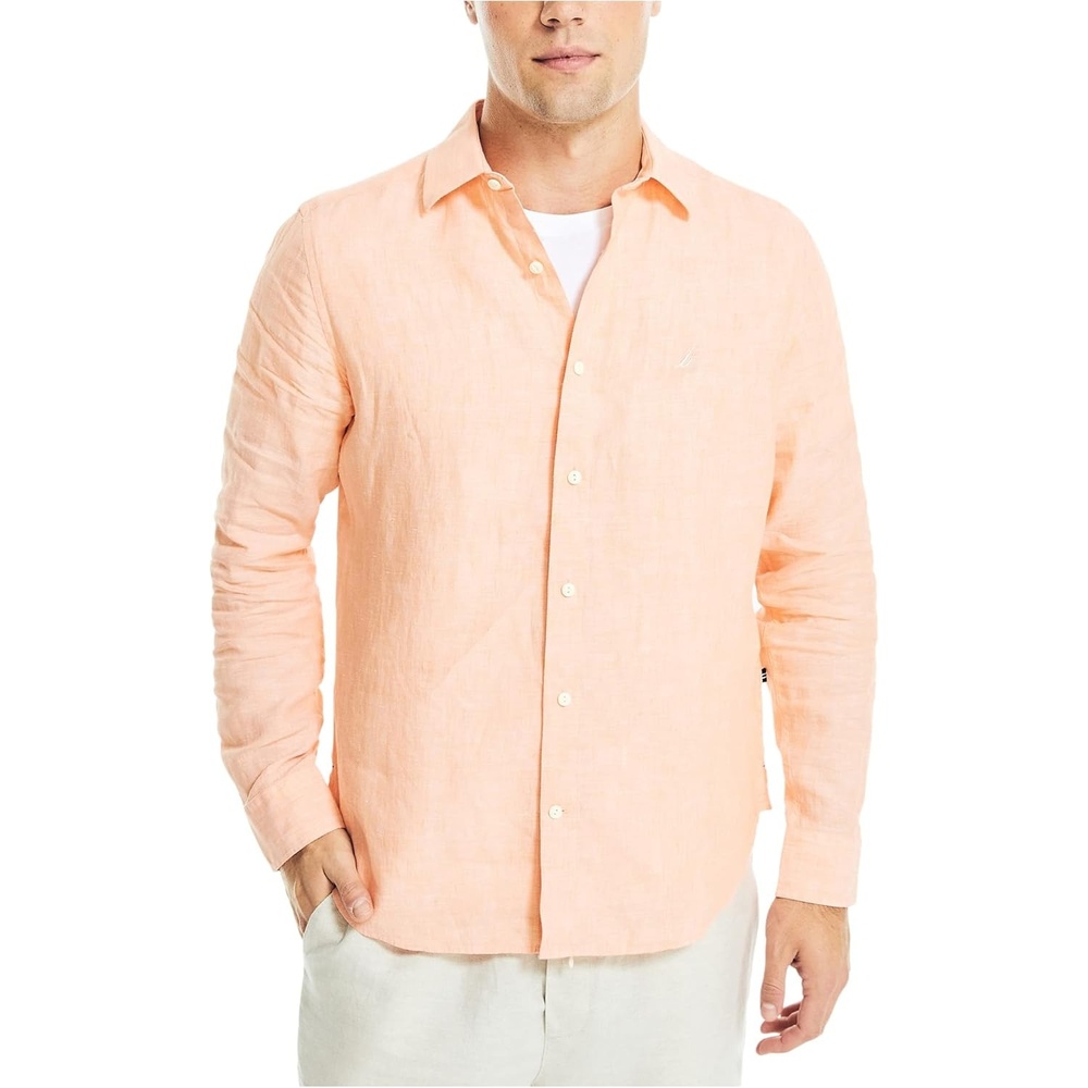 image:imageNautica Mens Nautica Sustainably Crafted Classic Fit Linen ShirtCoral Reef