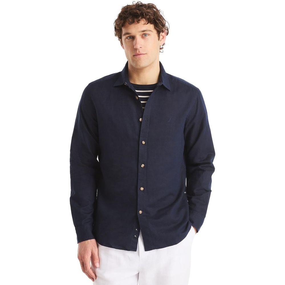 image:imageNautica Mens Nautica Sustainably Crafted Classic Fit Linen ShirtDeck Navy Seas