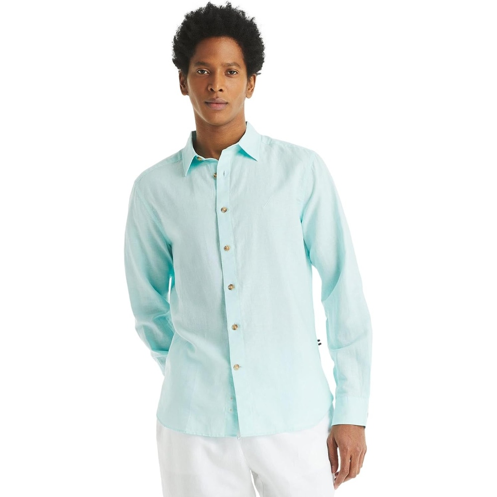 image:imageNautica Mens Nautica Sustainably Crafted Classic Fit Linen ShirtDeck Seawater Blue