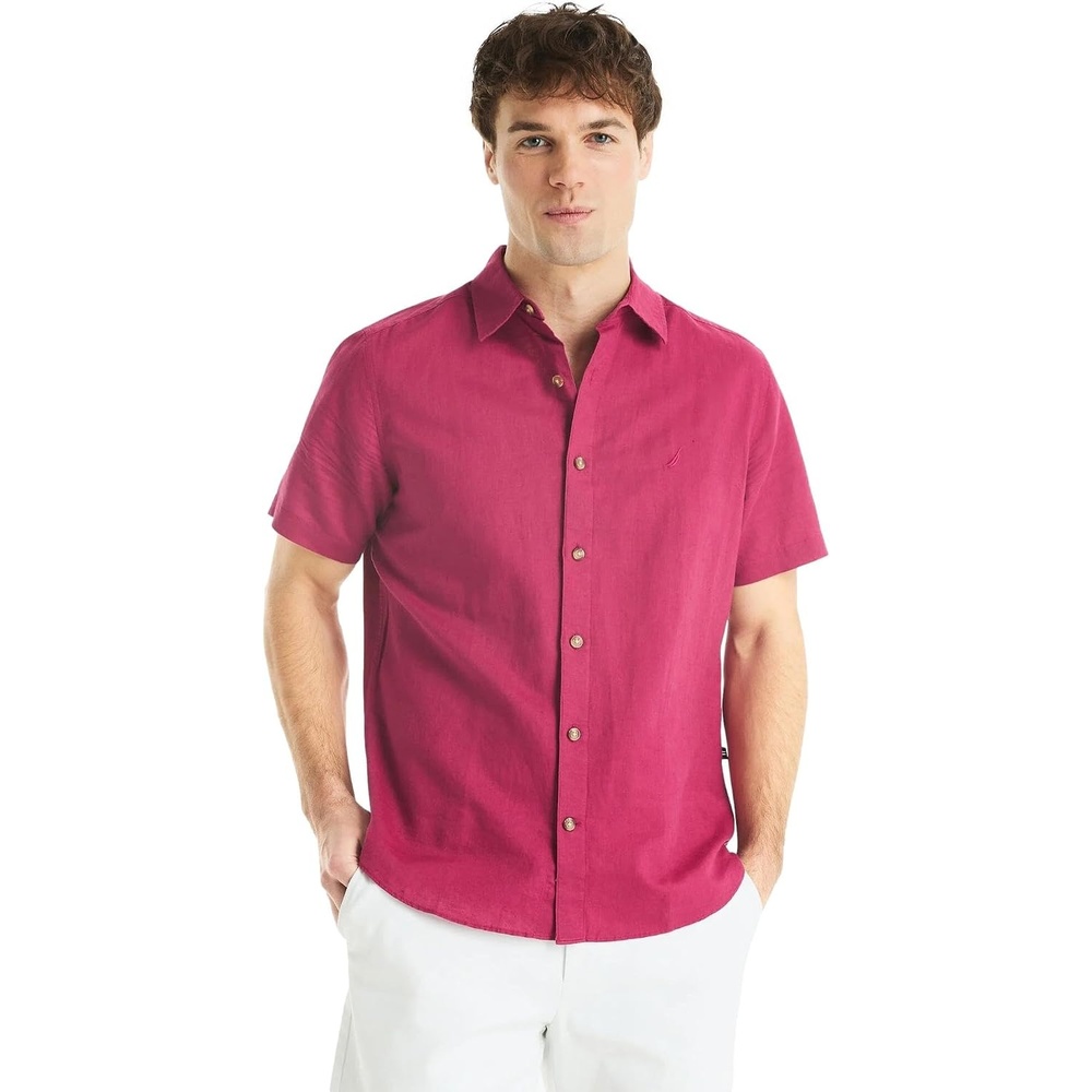 image:imageNautica Mens Nautica Sustainably Crafted Linen ShortSleeve ShirtCrimson Sunset