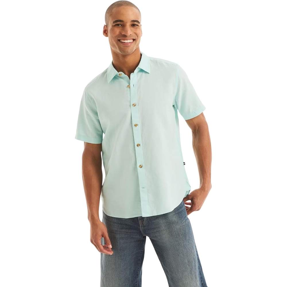 image:imageNautica Mens Nautica Sustainably Crafted Linen ShortSleeve ShirtSea Water Blue