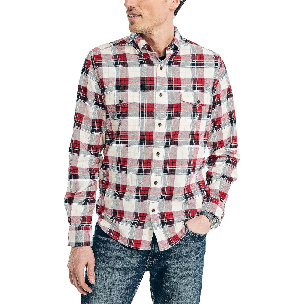image:imageNautica Mens Nautica Sustainably Crafted Plaid Flannel ShirtAlmond