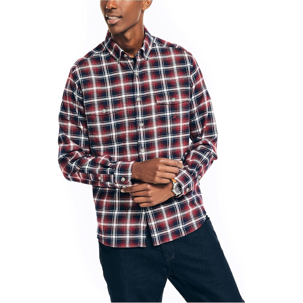 image:imageNautica Mens Nautica Sustainably Crafted Plaid Flannel ShirtBiking Red