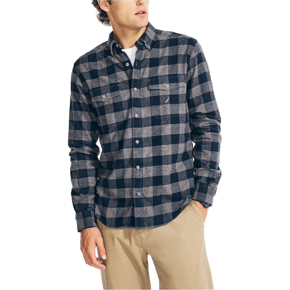 image:imageNautica Mens Nautica Sustainably Crafted Plaid Flannel ShirtGrey Heather
