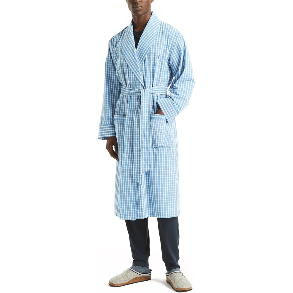 image:imageNautica Mens Nautica Sustainably Crafted Plaid RobeBlue Yonder