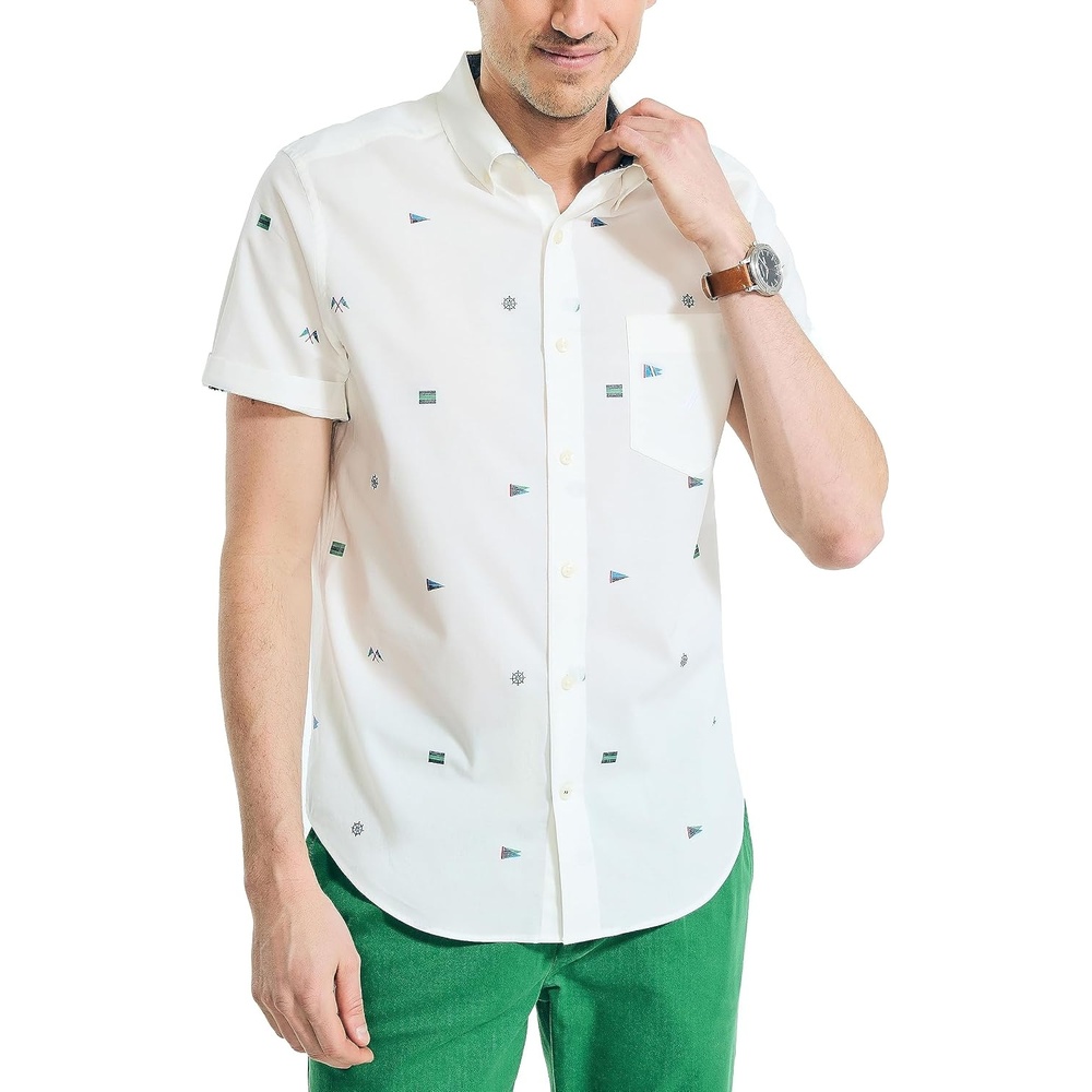 image:imageNautica Mens Nautica Sustainably Crafted Printed ShortSleeve ShirtSail White