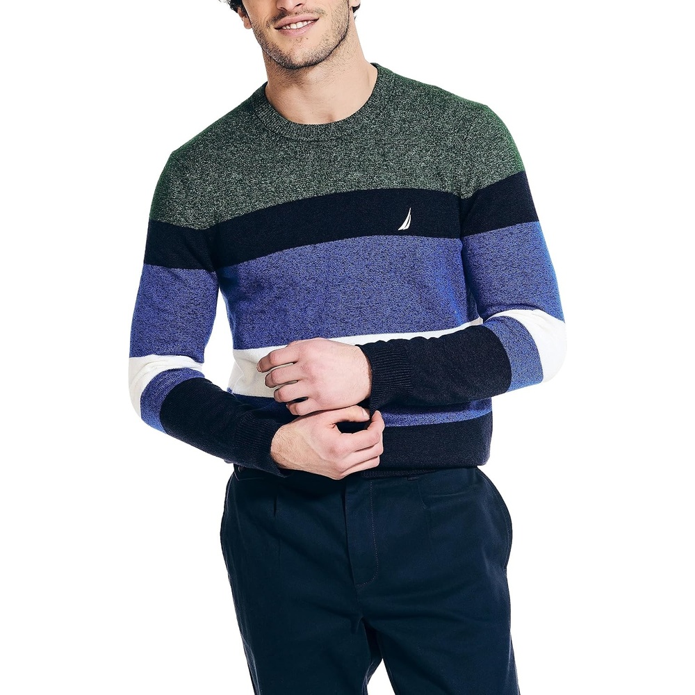 image:imageNautica Mens Nautica Sustainably Crafted Striped Textured Crewneck SweaterNavy Seas