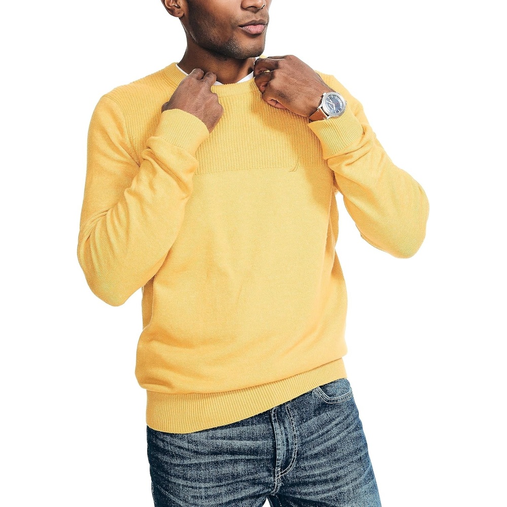 image:imageNautica Mens Nautica Sustainably Crafted Textured Crewneck SweaterTawny Olive