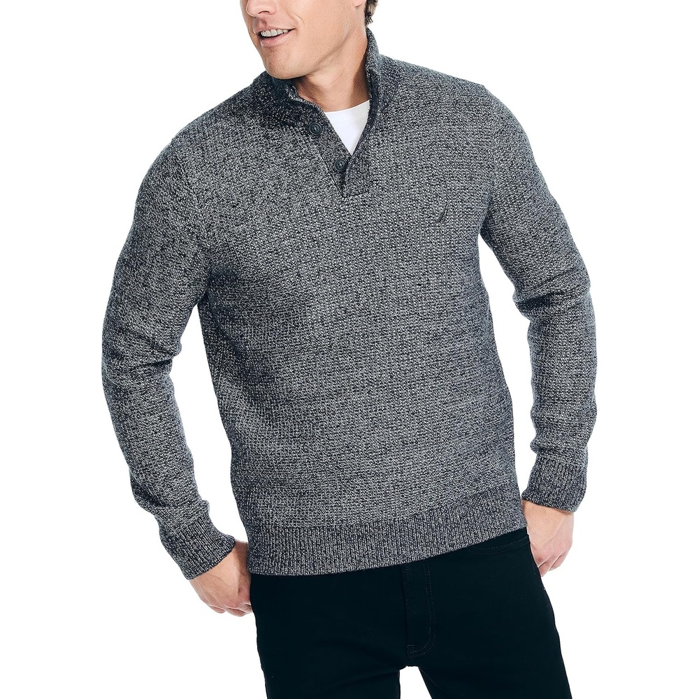image:imageNautica Mens Nautica Sustainably Crafted Waffle MockNeck SweaterCharcoal Heather