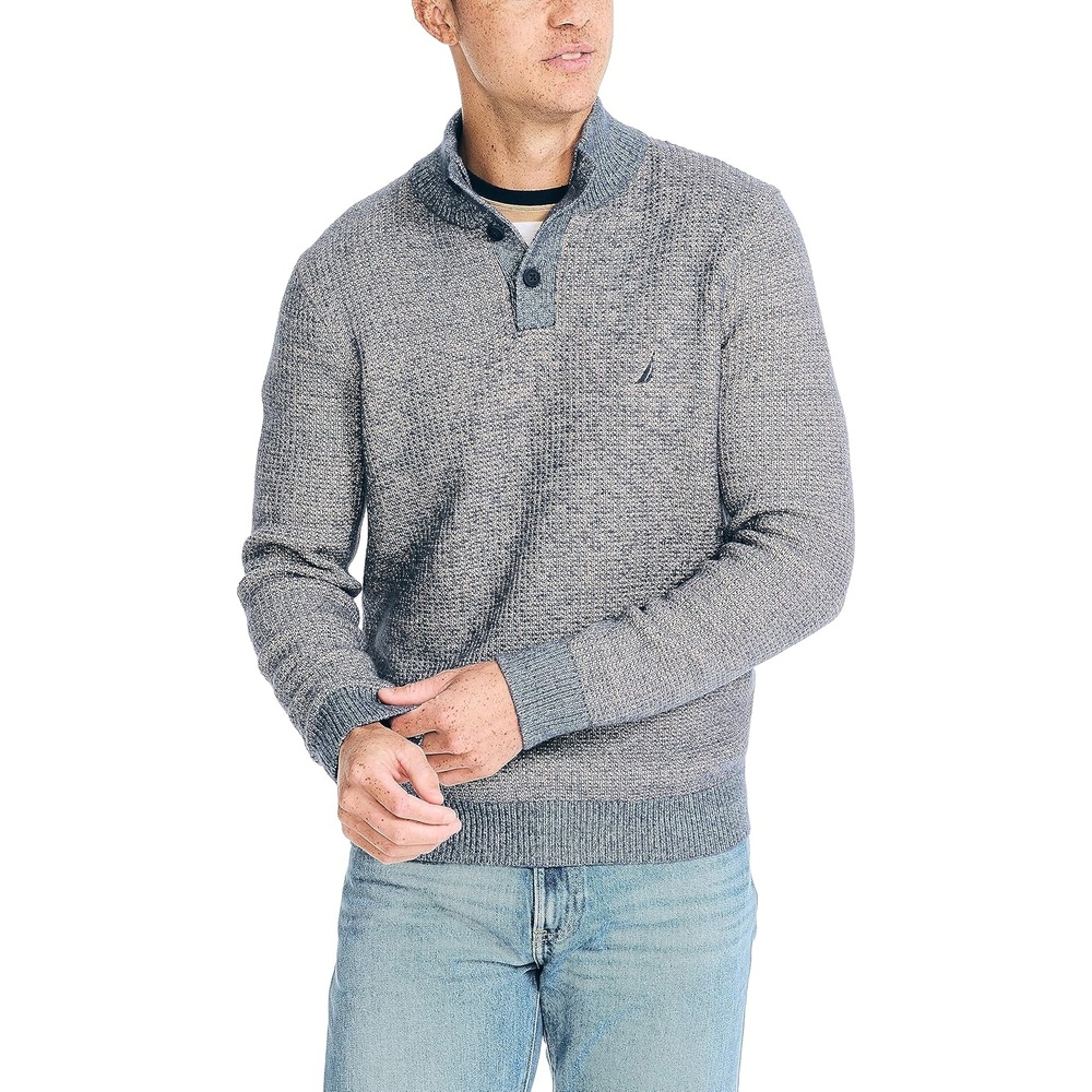 image:imageNautica Mens Nautica Sustainably Crafted Waffle MockNeck SweaterNavy Seas