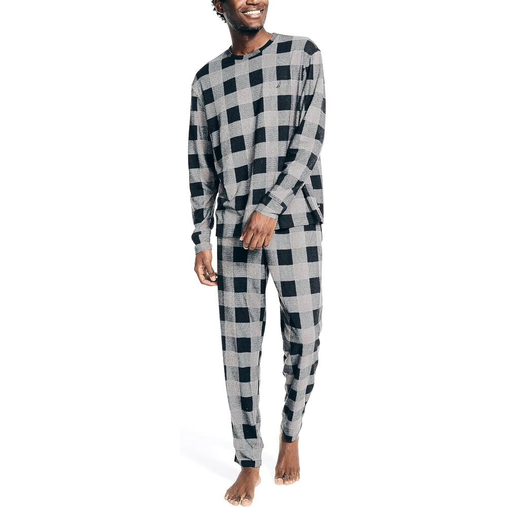 image:imageNautica Mens Nautica Waffle Buffalo Plaid Pajama Pant SetStorm Grey