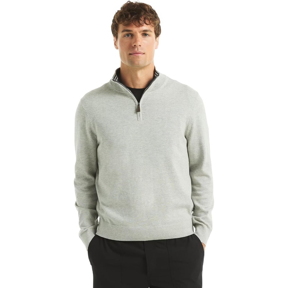 image:imageNautica Mens Navtech QuarterZip SweaterSmoke Grey Heather