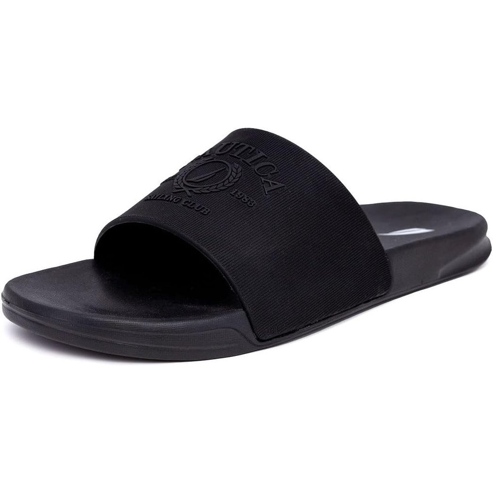 image:imageNautica Mens Open Toe Slide Sandals Comfortable Indoor amp Outdoor Shower SlippersBlack Mono Porter