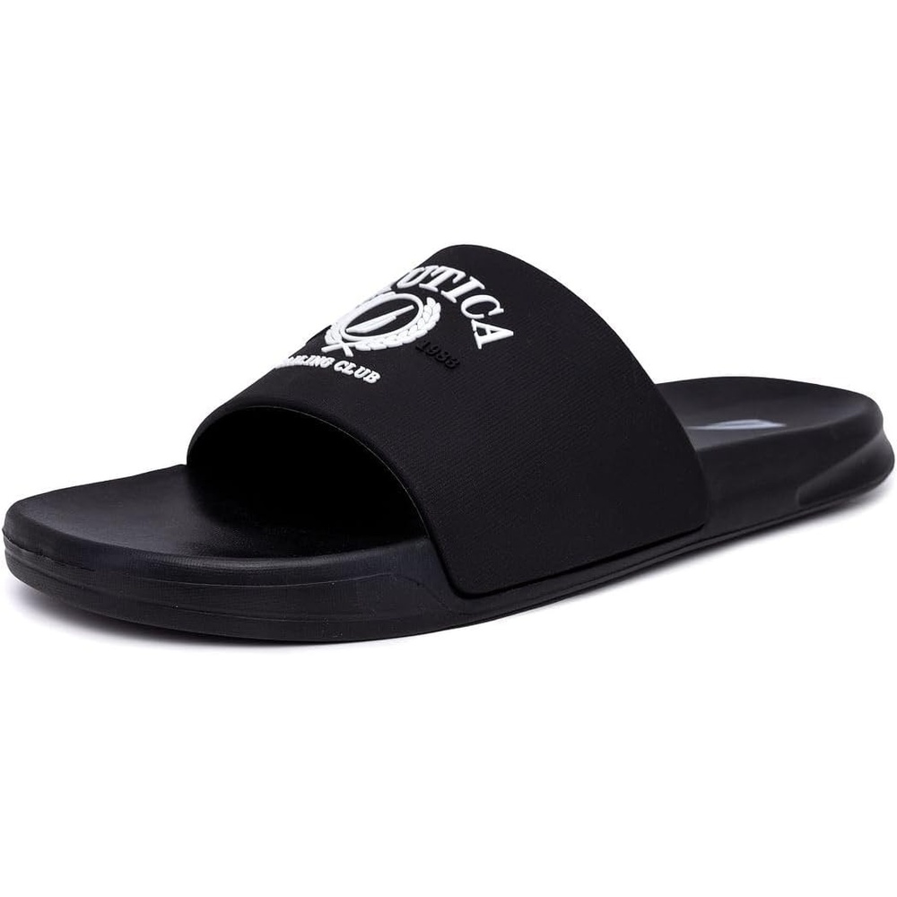 image:imageNautica Mens Open Toe Slide Sandals Comfortable Indoor amp Outdoor Shower SlippersBlack White Porter
