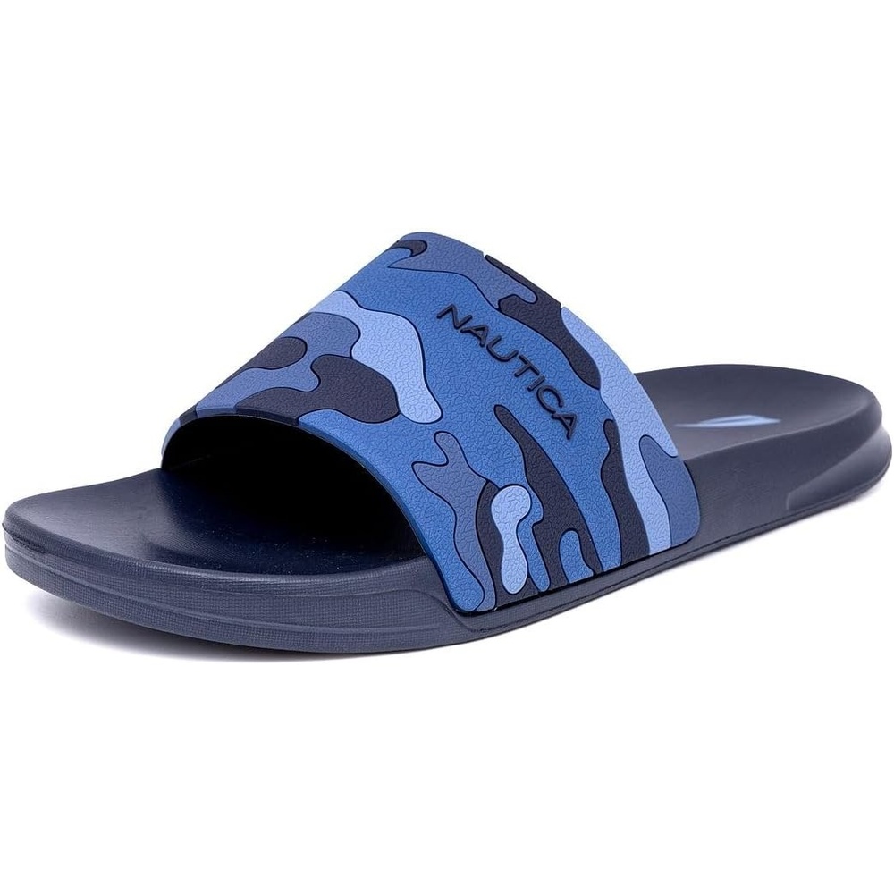 image:imageNautica Mens Open Toe Slide Sandals Comfortable Indoor amp Outdoor Shower SlippersNavy Camo