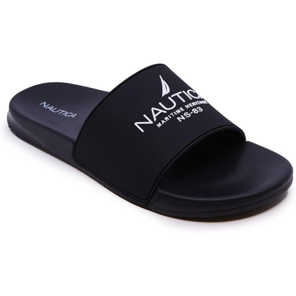 image:imageNautica Mens Open Toe Slide Sandals Comfortable Indoor amp Outdoor Shower SlippersPorterblackWhite