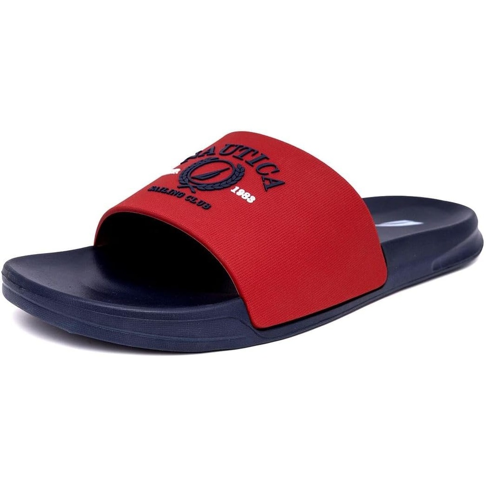 image:imageNautica Mens Open Toe Slide Sandals Comfortable Indoor amp Outdoor Shower SlippersRed Navy Porter