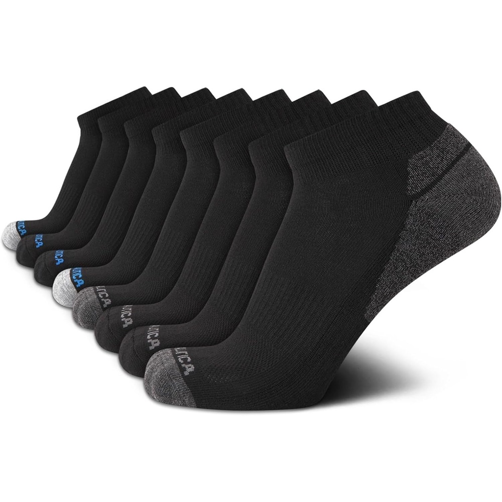 image:imageNautica Mens Quarter Socks 8 Pack Comfort Stretch Cushioned MoistureWicking Athletic Ankle Socks for Men Sizes 6125All Black
