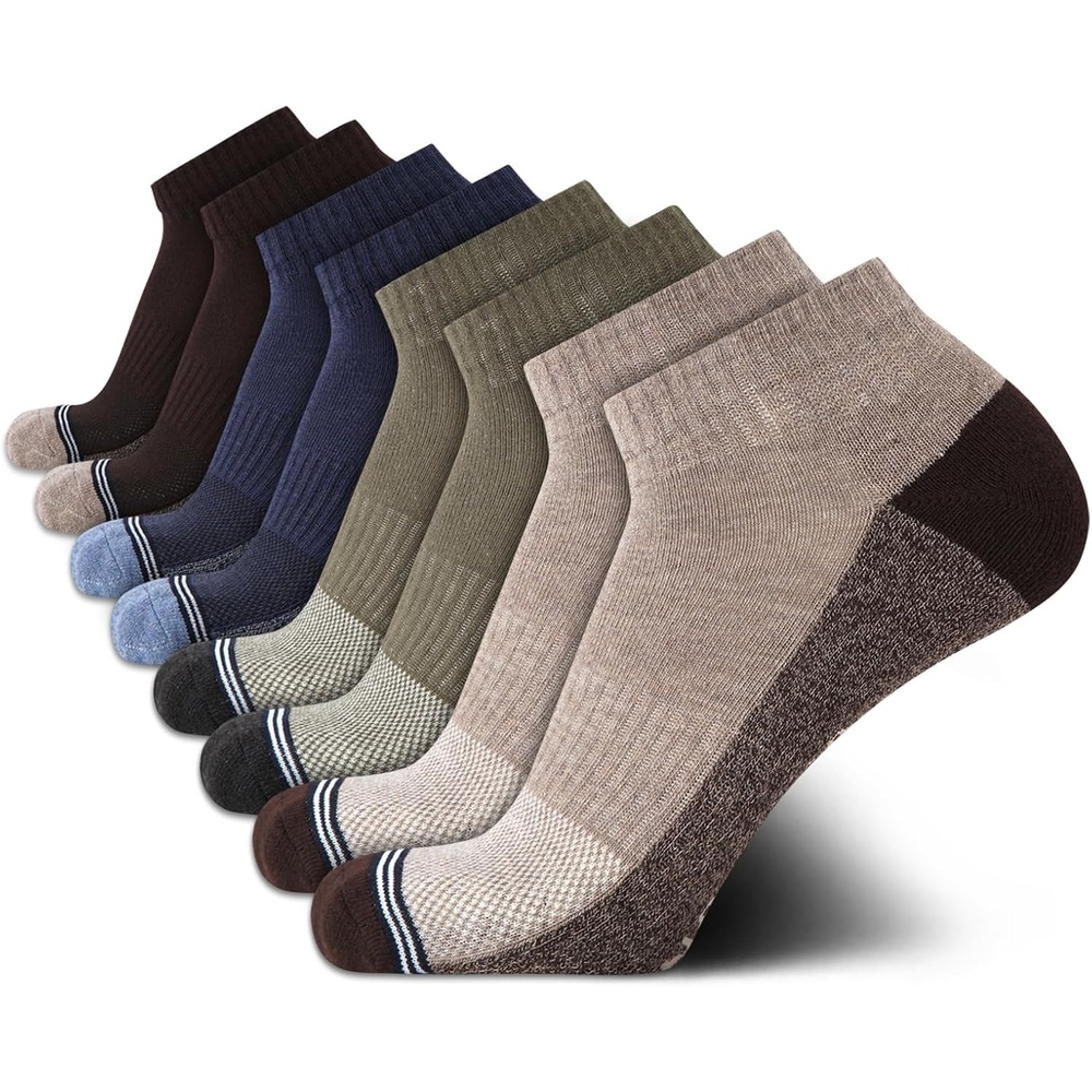 image:imageNautica Mens Quarter Socks 8 Pack Comfort Stretch Cushioned MoistureWicking Athletic Ankle Socks for Men Sizes 6125Brown Assorted