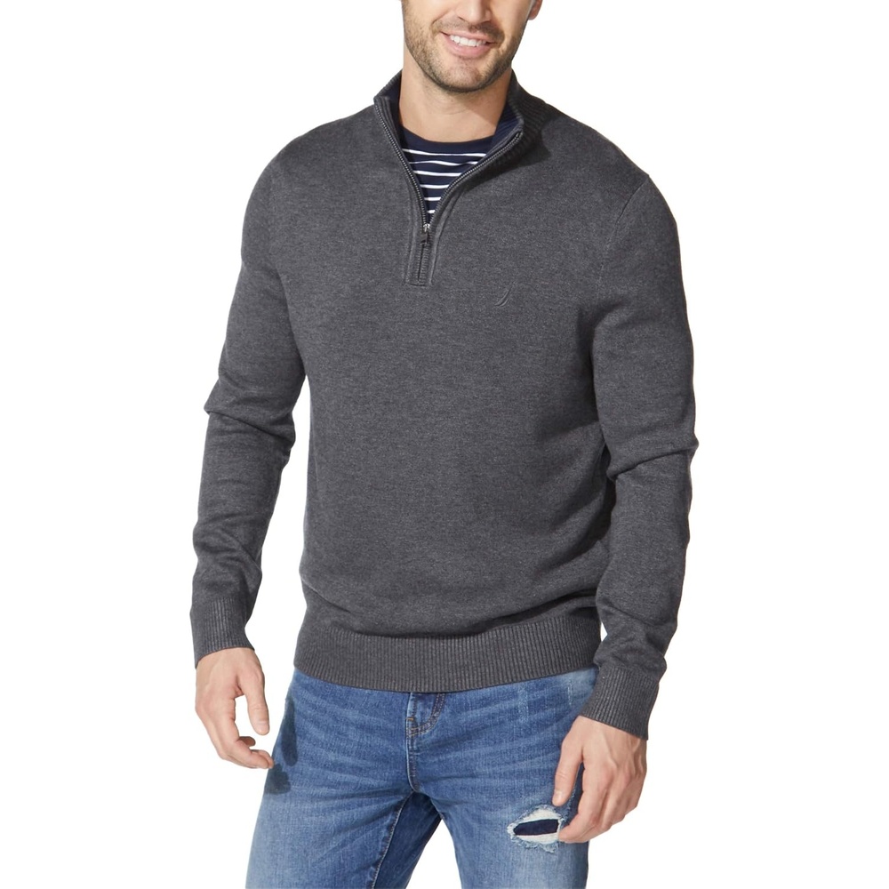 image:imageNautica Mens QuarterZip SweaterCharcoal Heather