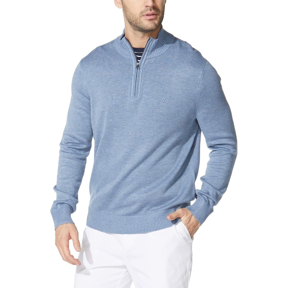 image:imageNautica Mens QuarterZip SweaterDeep Anchor Heather