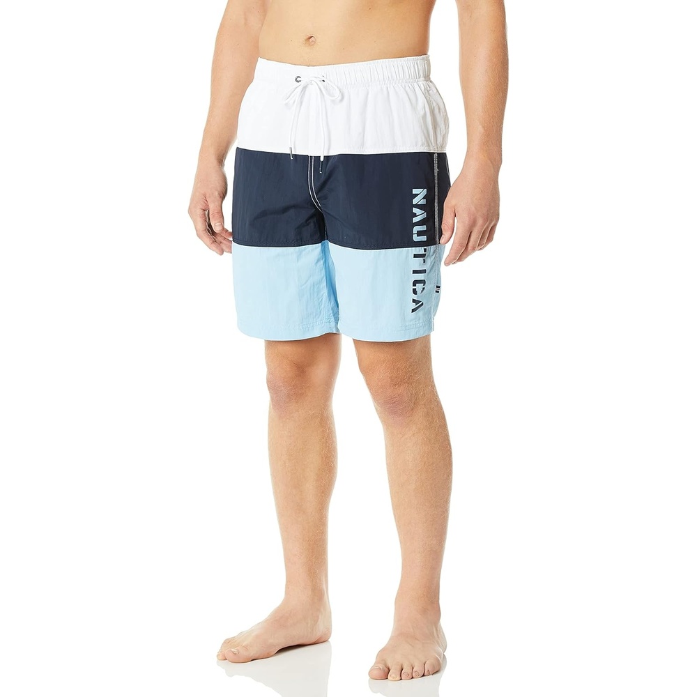image:imageNautica Mens Quick Dry Classic Logo TriBlock Series Swim TrunkCool Breeze
