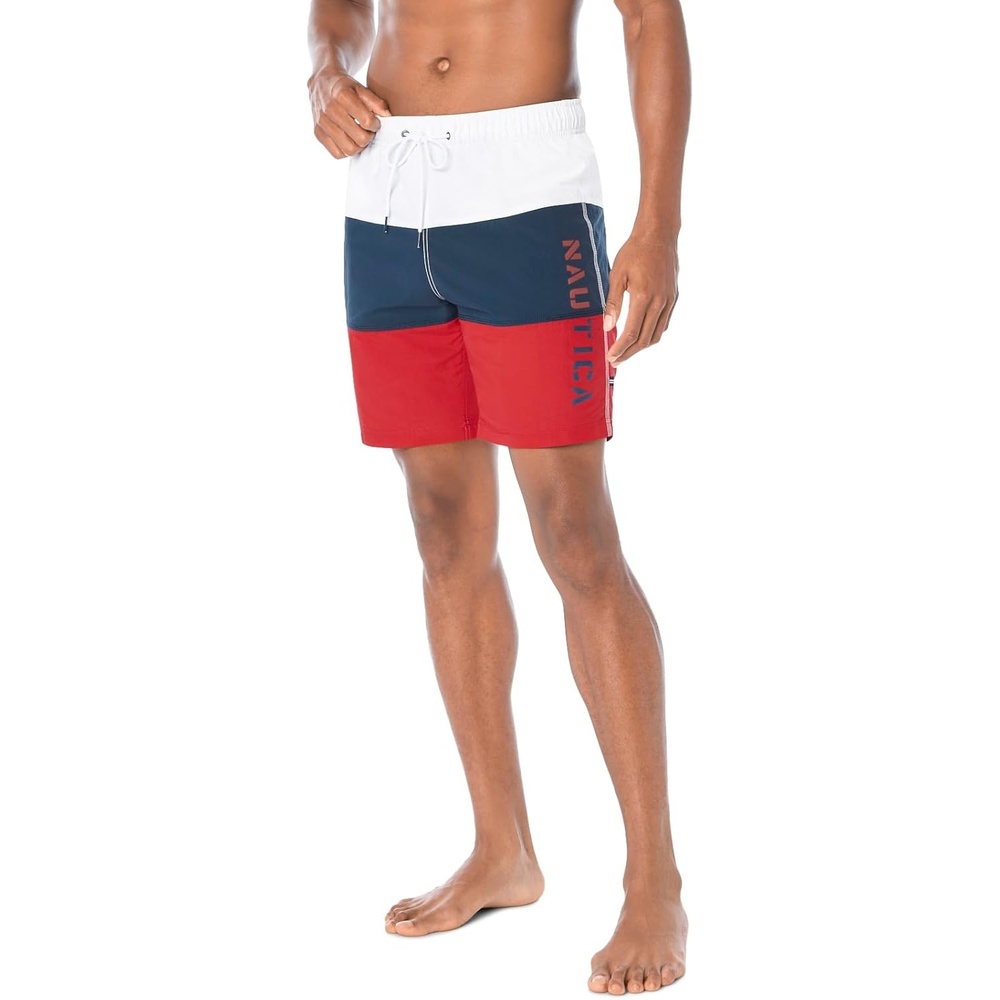 image:imageNautica Mens Quick Dry Classic Logo TriBlock Series Swim TrunkNautica Red