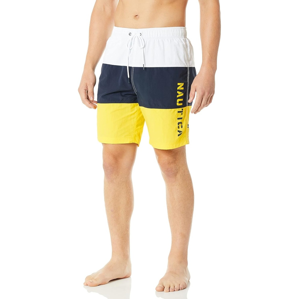 image:imageNautica Mens Quick Dry Classic Logo TriBlock Series Swim TrunkVibrant Yellow