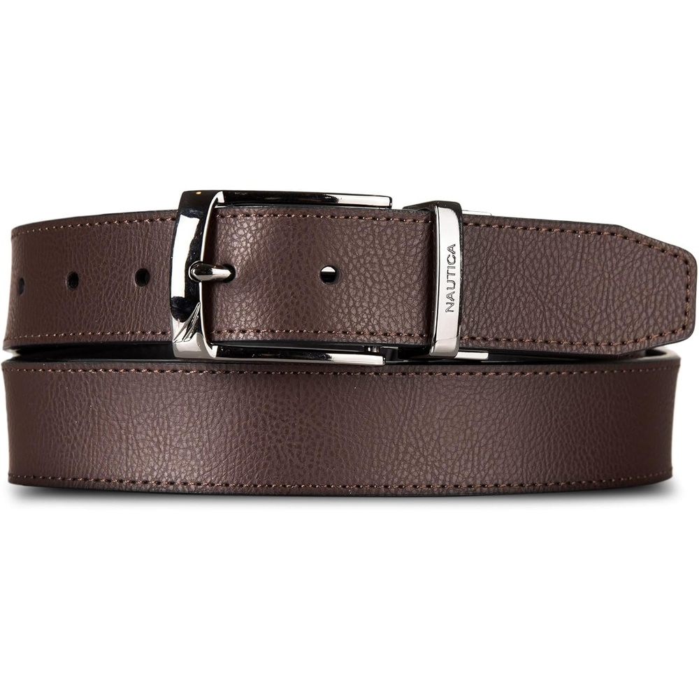image:imageNautica Mens Reversible Leather Belt 2in1 Classic Everyday Business Work Dress Casual Metal BuckleEngraved BrownBlack